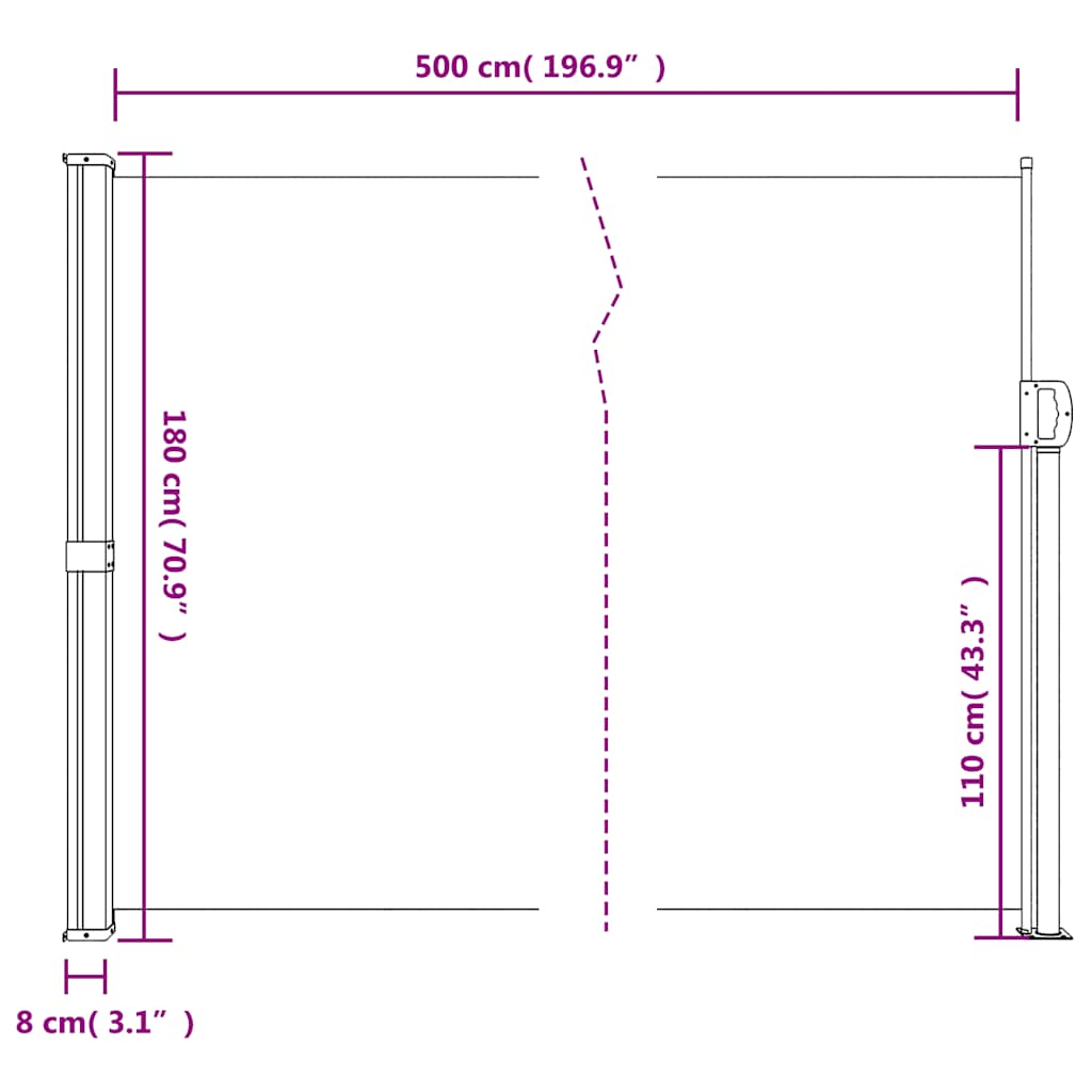 Retractable Side Awning Anthracite 180x500 cm