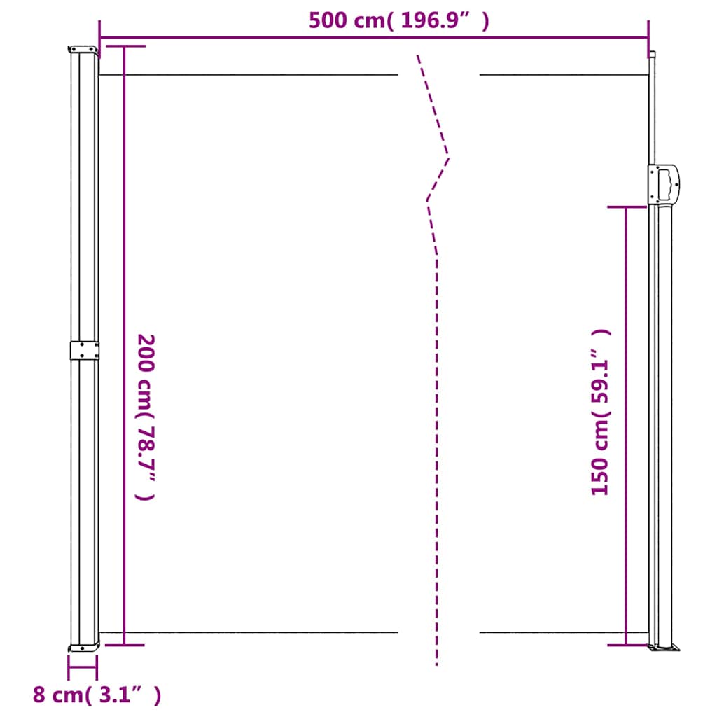 Retractable Side Awning Brown 200x500 cm