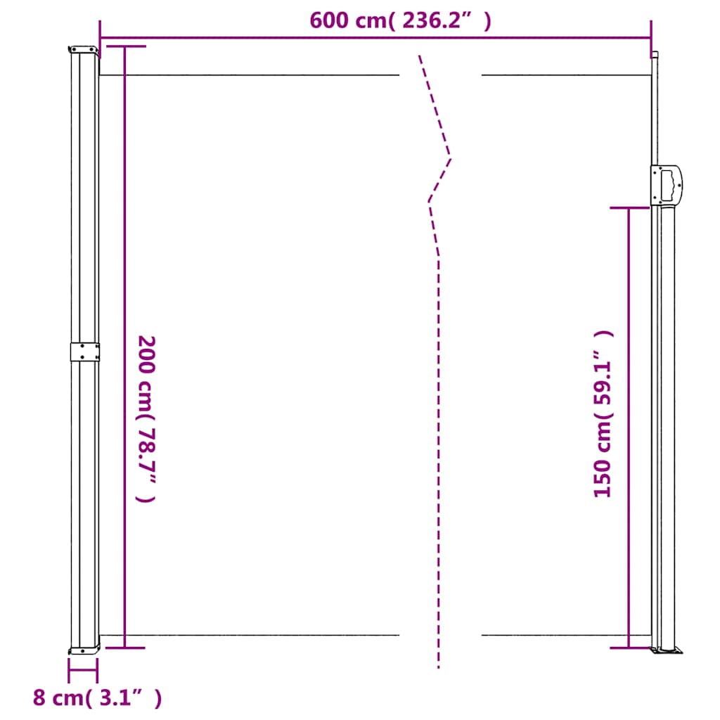 Retractable Side Awning Beige 200x600 cm