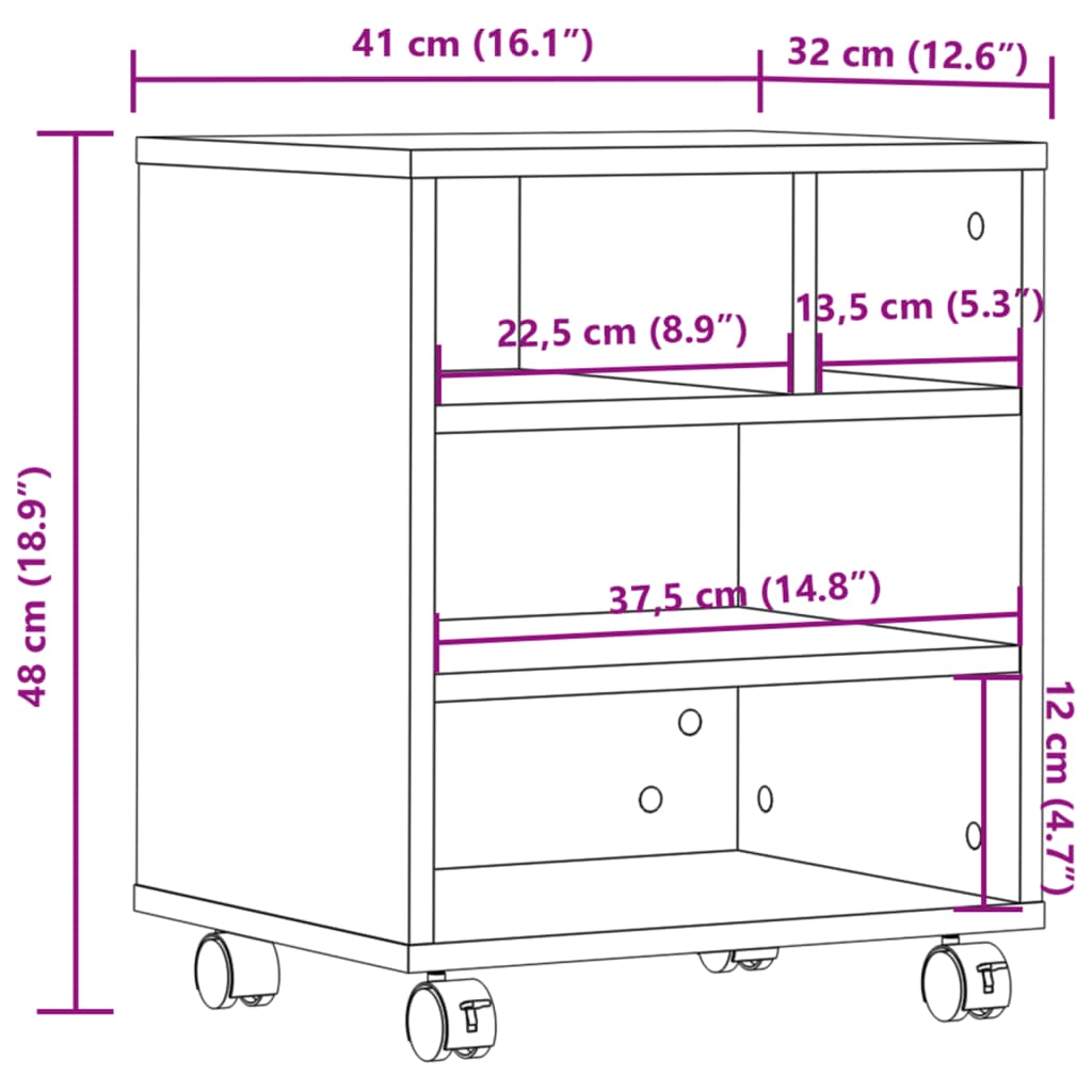 Printer Stand with Wheels White 41x32x48 cm