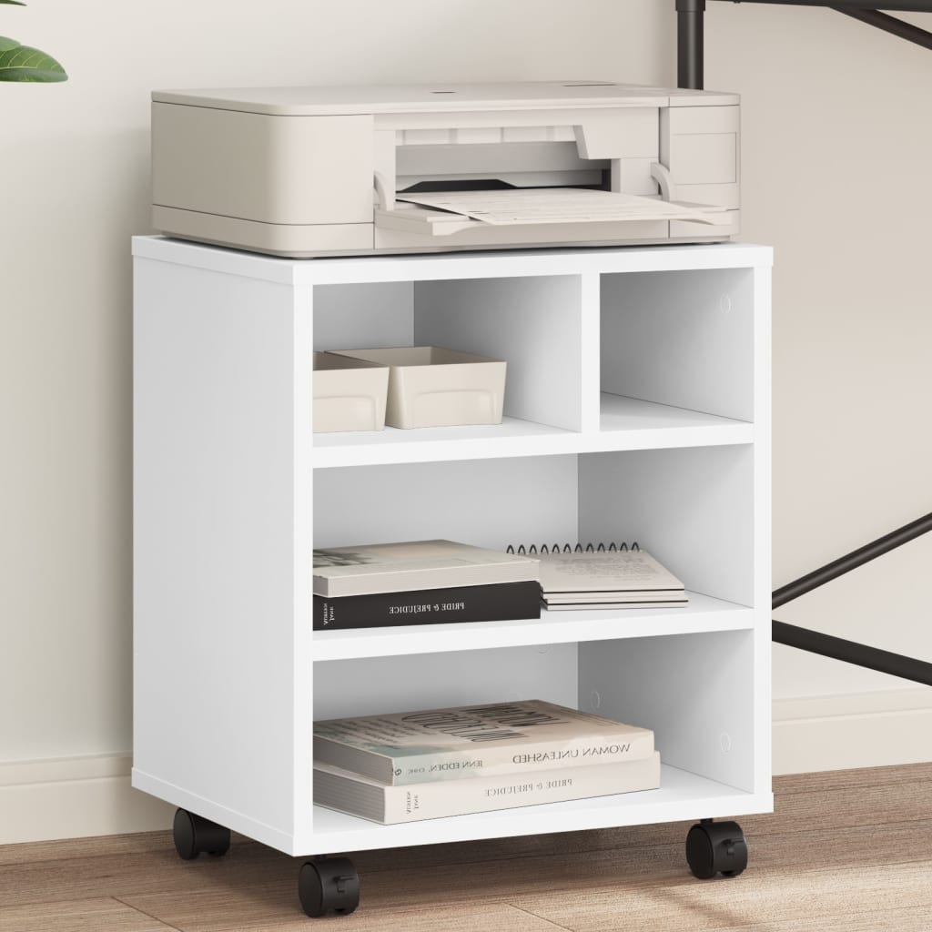 Printer Stand with Wheels White 41x32x48 cm