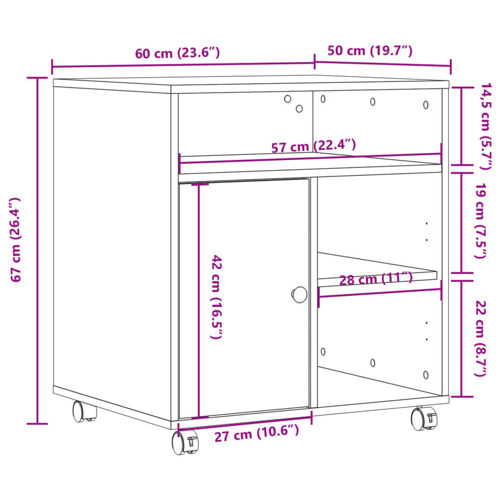 Printer Stand with Wheels Concrete Grey 60x50x67 cm