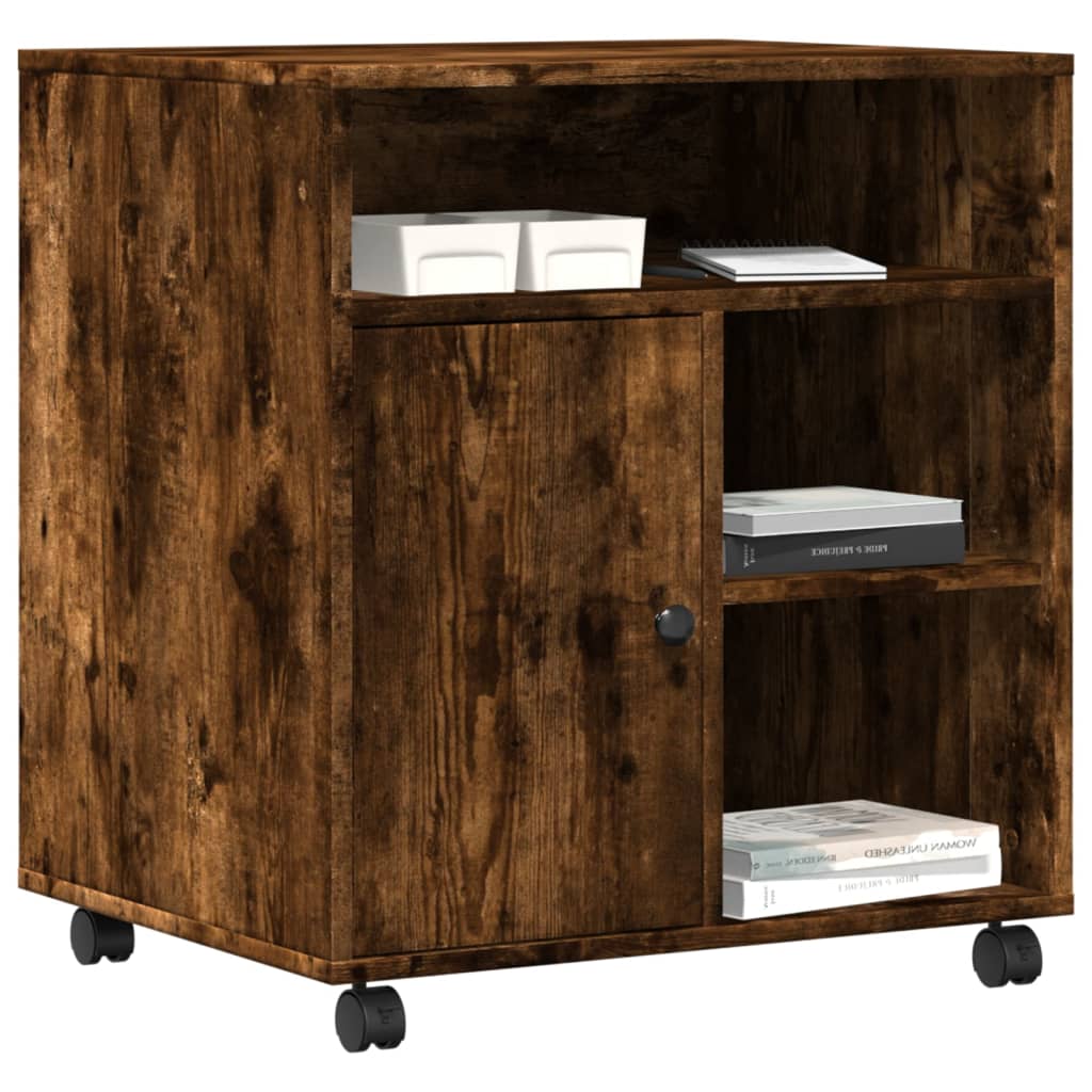 Printer Stand with Wheels Smoked Oak 60x50x67 cm