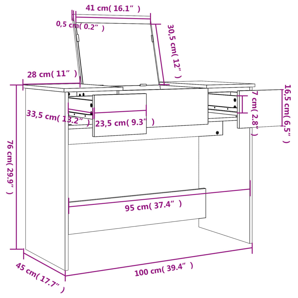 Dressing Table with Mirror Black 100x45x76 cm