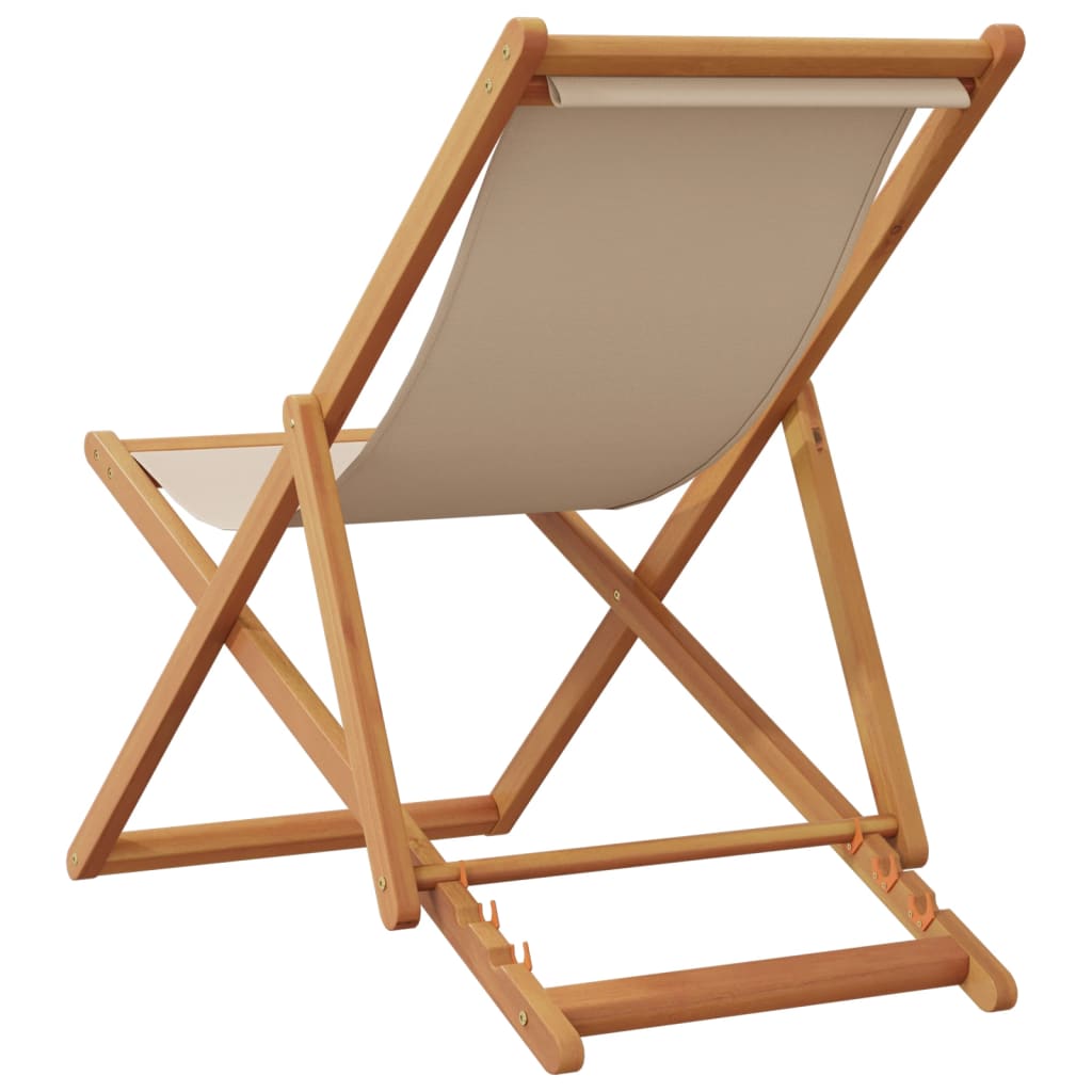 Folding Chairs 2 pcs Beige Fabric and Solid Wood