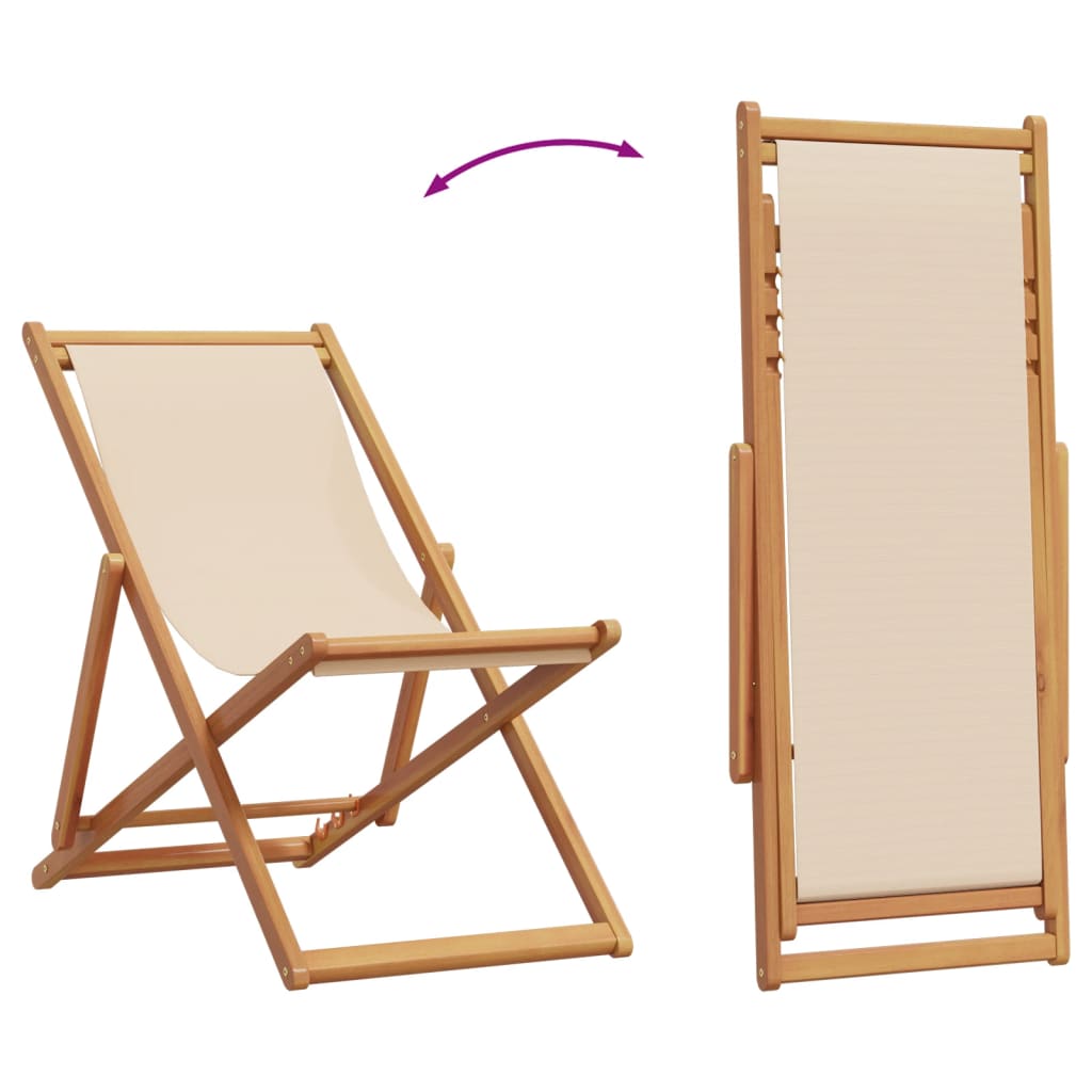 Folding Chairs 2 pcs Beige Fabric and Solid Wood