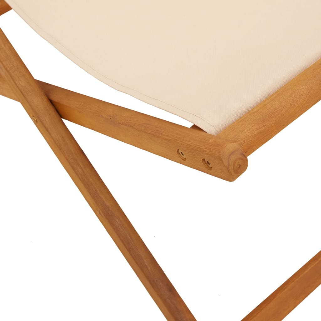 Folding Chairs 2 pcs Beige Fabric and Solid Wood