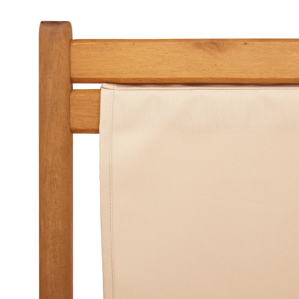 Folding Chairs 2 pcs Beige Fabric and Solid Wood