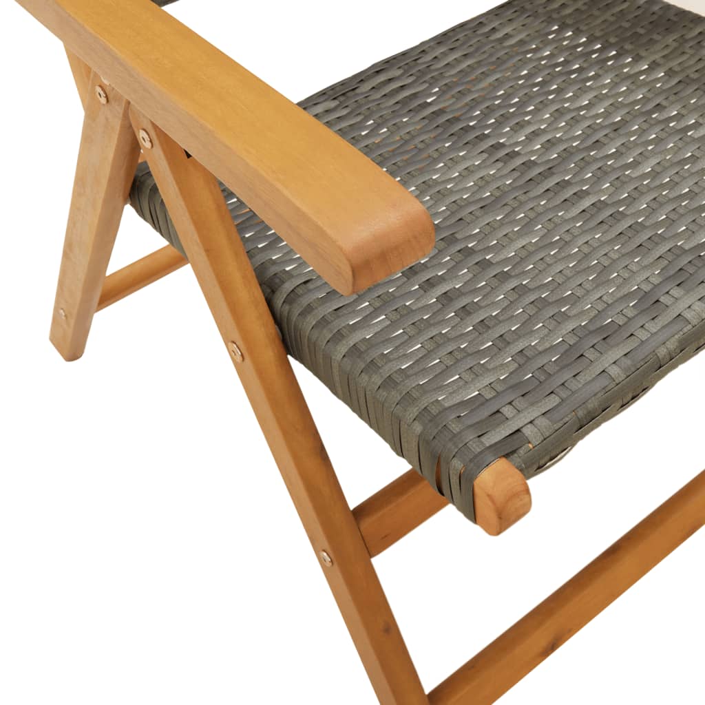 Reclining Folding Chairs 4 pcs Grey Poly Rattan and Solid Wood
