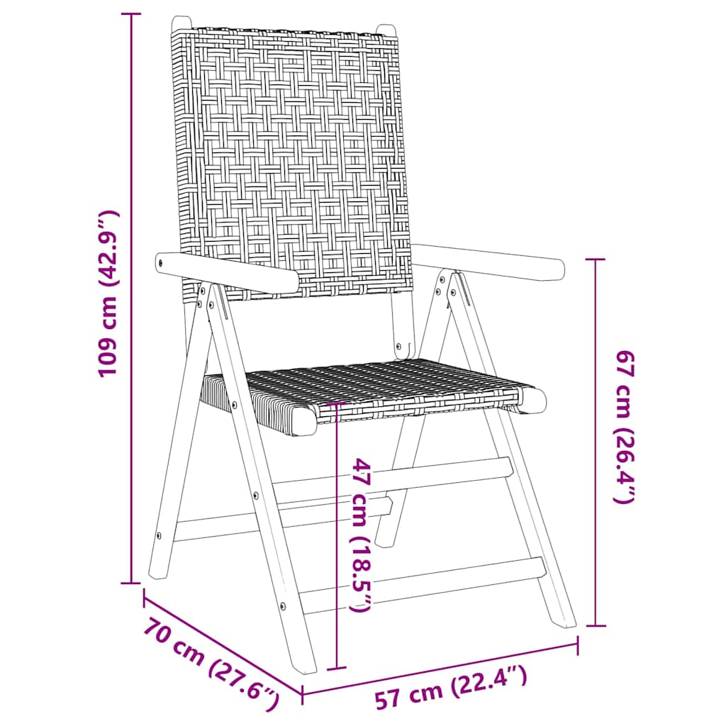Reclining Folding Chairs 6 pcs Grey Poly Rattan and Solid Wood