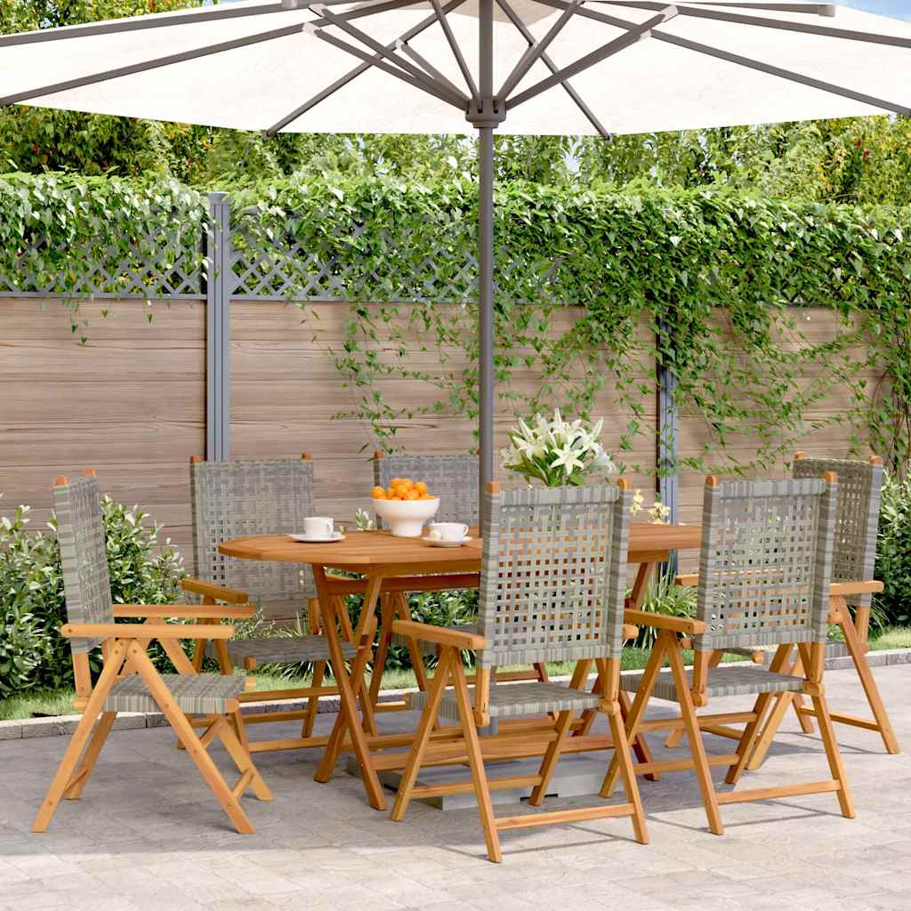 Reclining Folding Chairs 6 pcs Grey Poly Rattan and Solid Wood