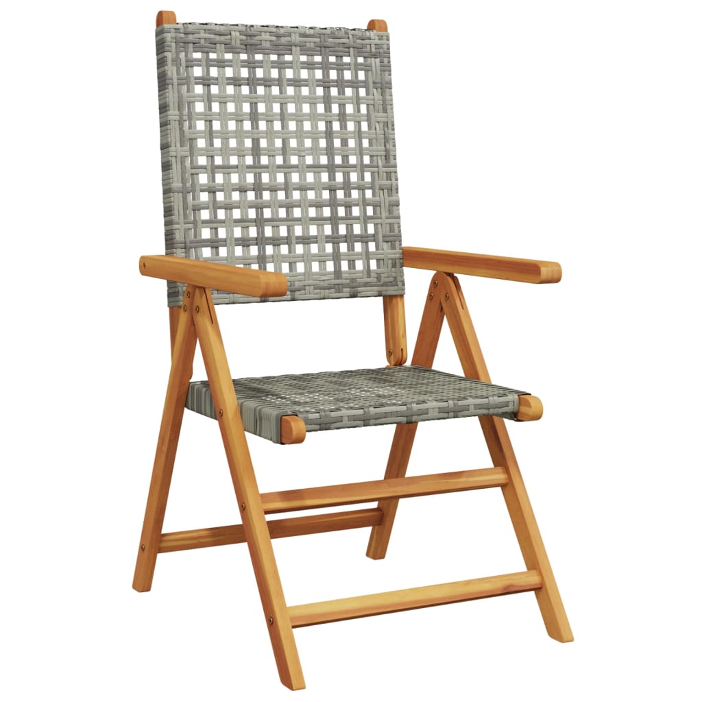 Reclining Folding Chairs 8 pcs Grey Poly Rattan and Solid Wood