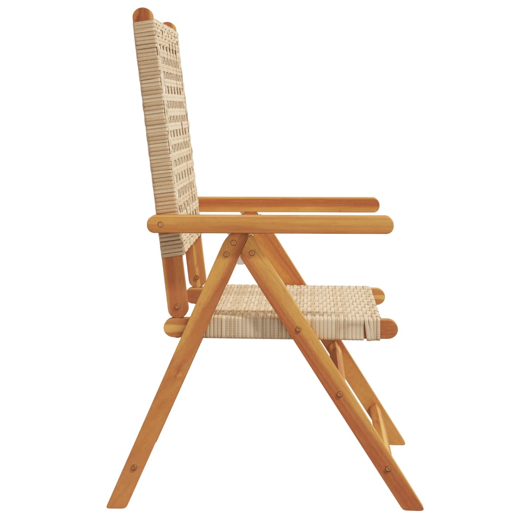 Reclining Folding Chairs 6 pcs Beige Poly Rattan and Solid Wood