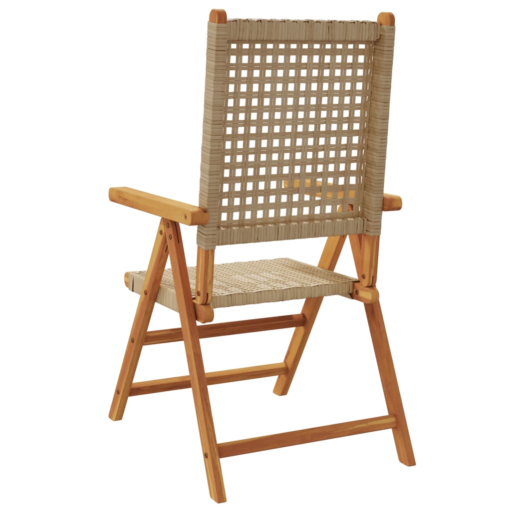 Reclining Folding Chairs 6 pcs Beige Poly Rattan and Solid Wood