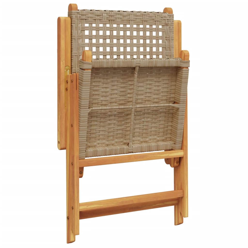 Reclining Folding Chairs 6 pcs Beige Poly Rattan and Solid Wood