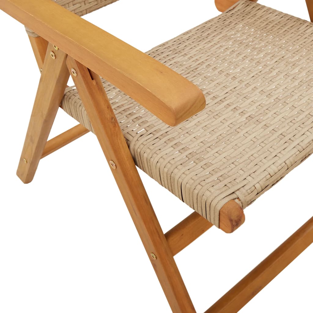 Reclining Folding Chairs 6 pcs Beige Poly Rattan and Solid Wood