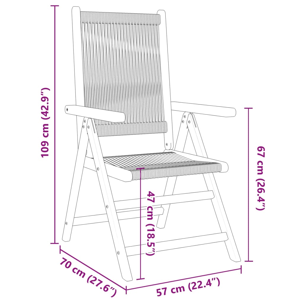 Reclining Folding Chairs 6 pcs Beige Solid Wood Acacia