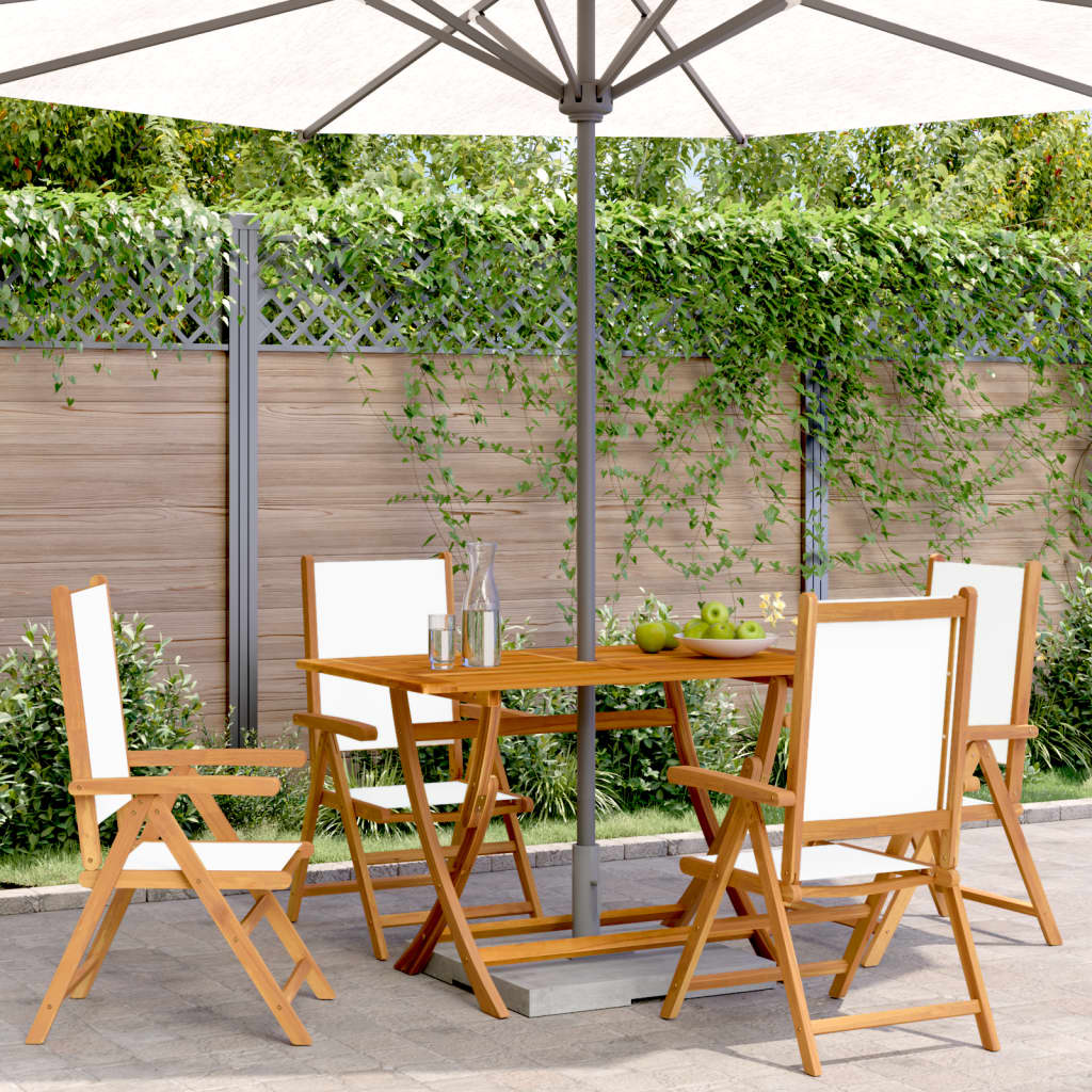 Reclining Folding Chairs 4 pcs Cream White Fabric and Solid Wood