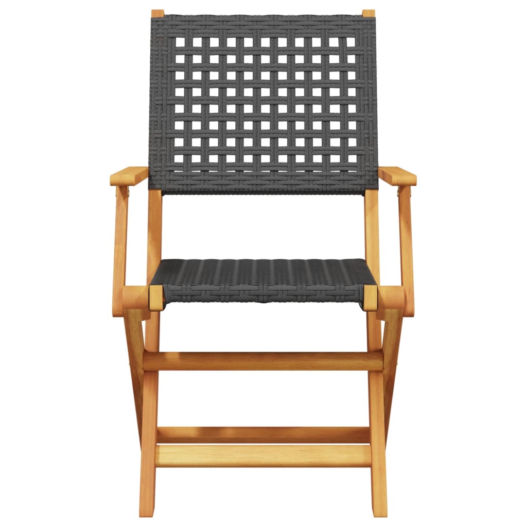 Folding Chairs 4 pcs Black Poly Rattan and Solid Wood