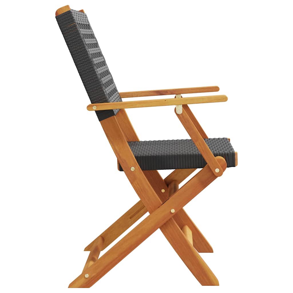 Folding Chairs 8 pcs Black Poly Rattan and Solid Wood