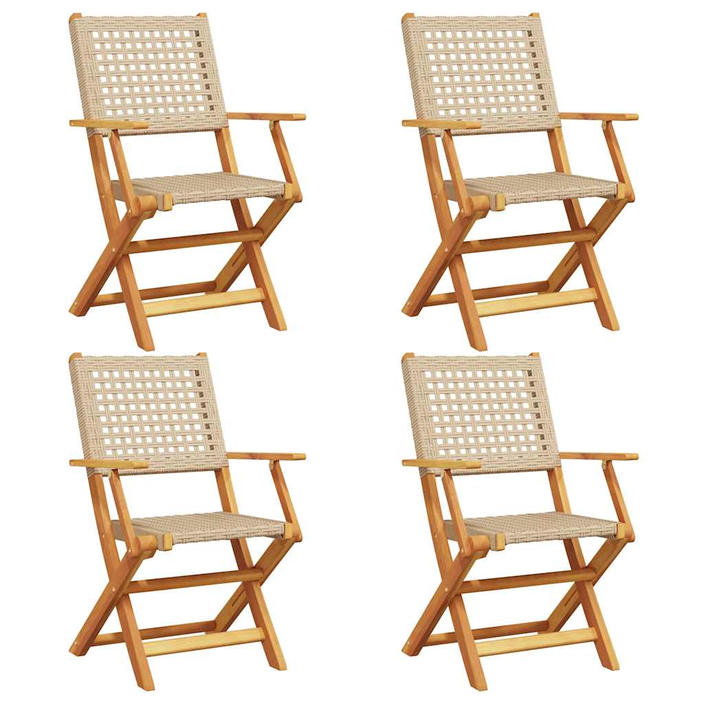 Folding Chairs 4 pcs Beige Poly Rattan and Solid Wood