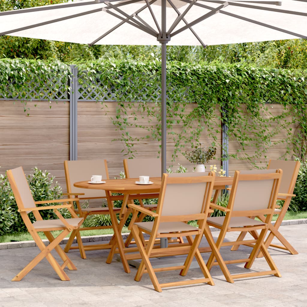 Folding Chairs 6 pcs Taupe Fabric and Solid Wood