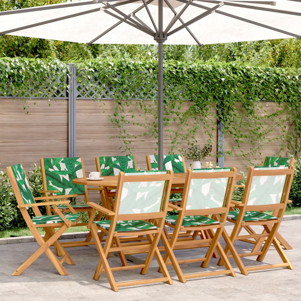 Folding Chairs 8 pcs Green Fabric and Solid Wood