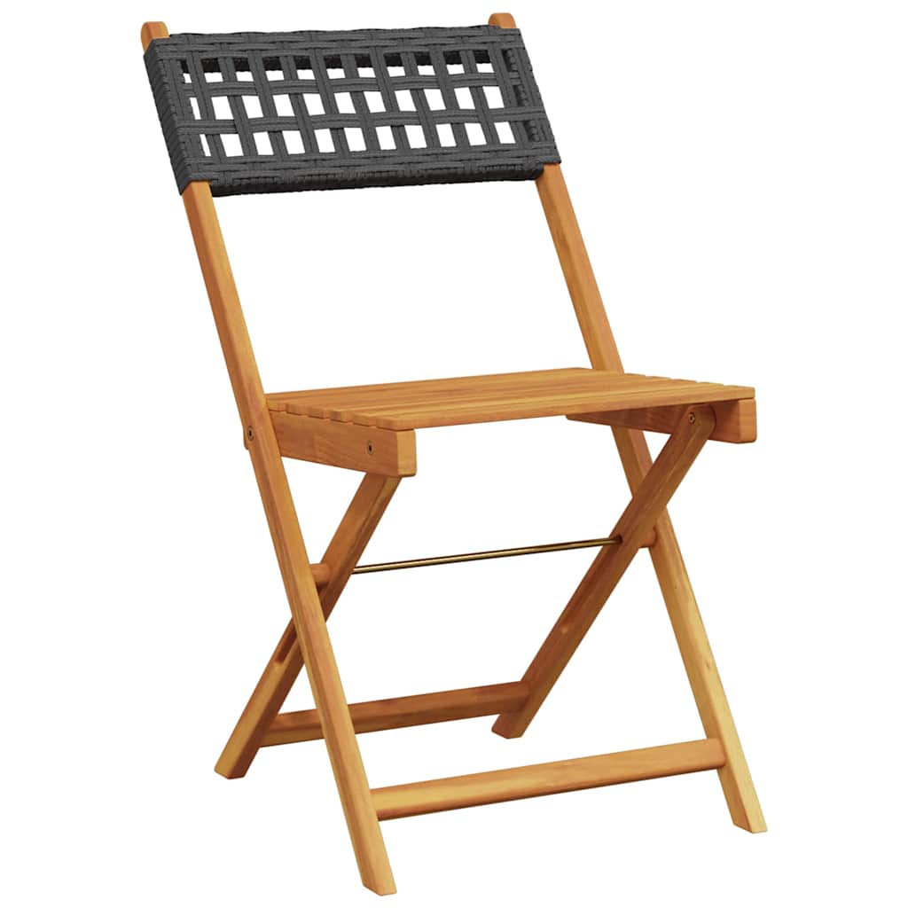 Folding Chairs 6 pcs Black Poly Rattan and Solid Wood