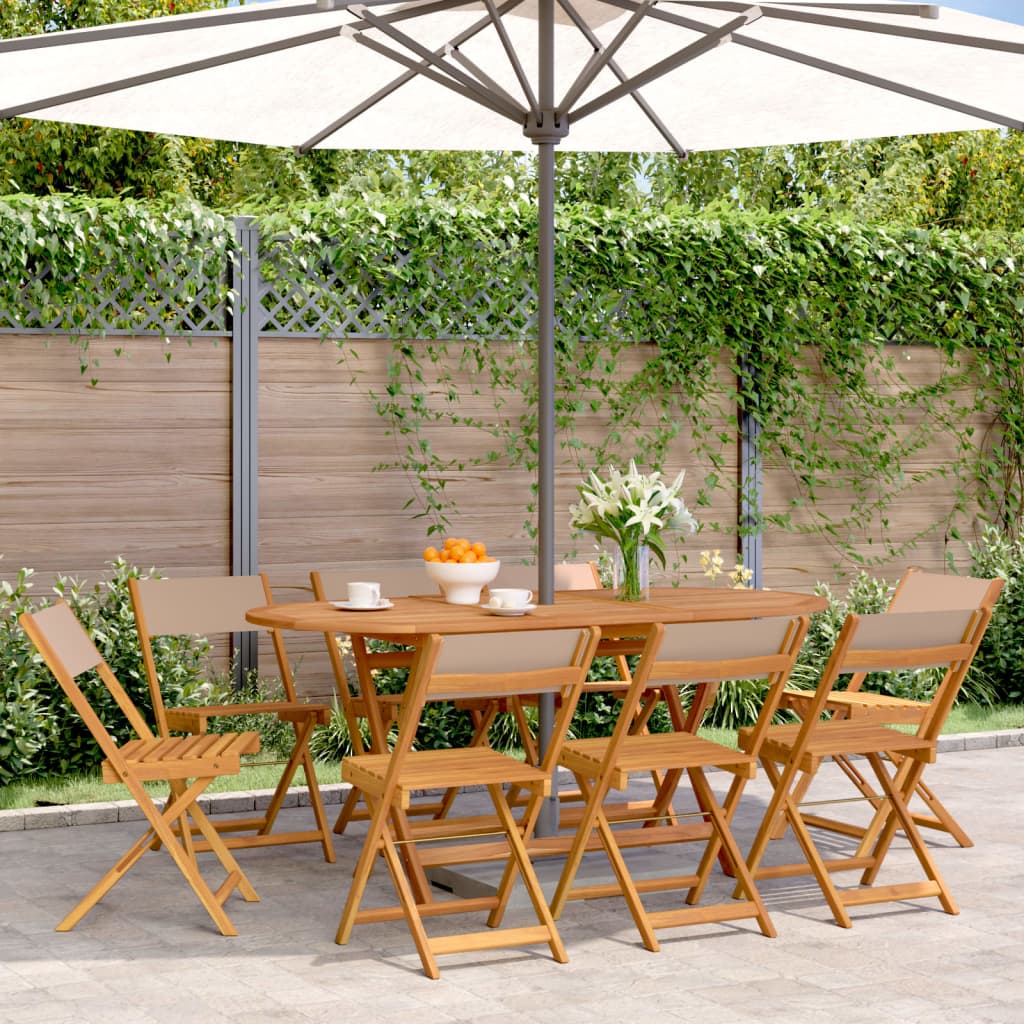 Folding Chairs 8 pcs Taupe Fabric and Solid Wood
