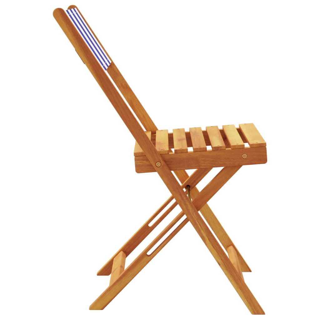 Folding Chairs 8 pcs Blue and White Fabric and Solid Wood