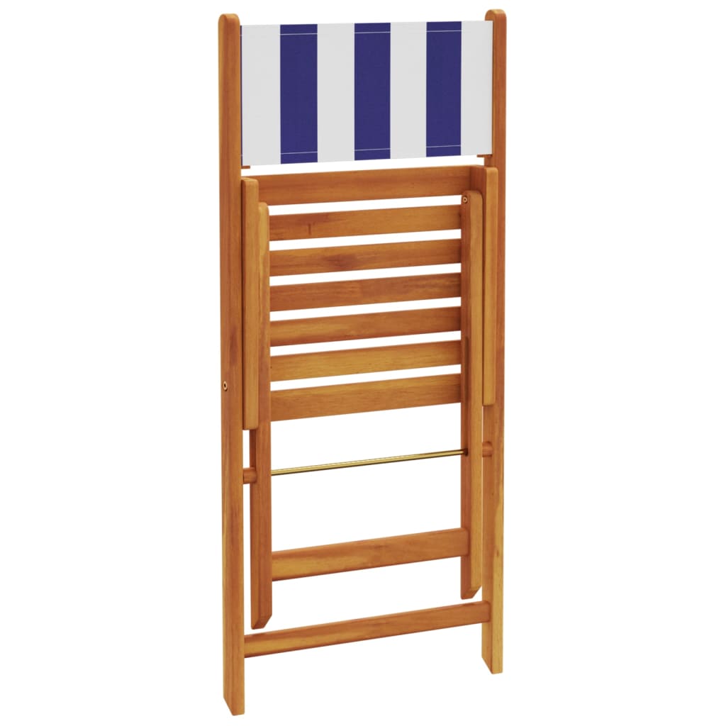 Folding Chairs 8 pcs Blue and White Fabric and Solid Wood