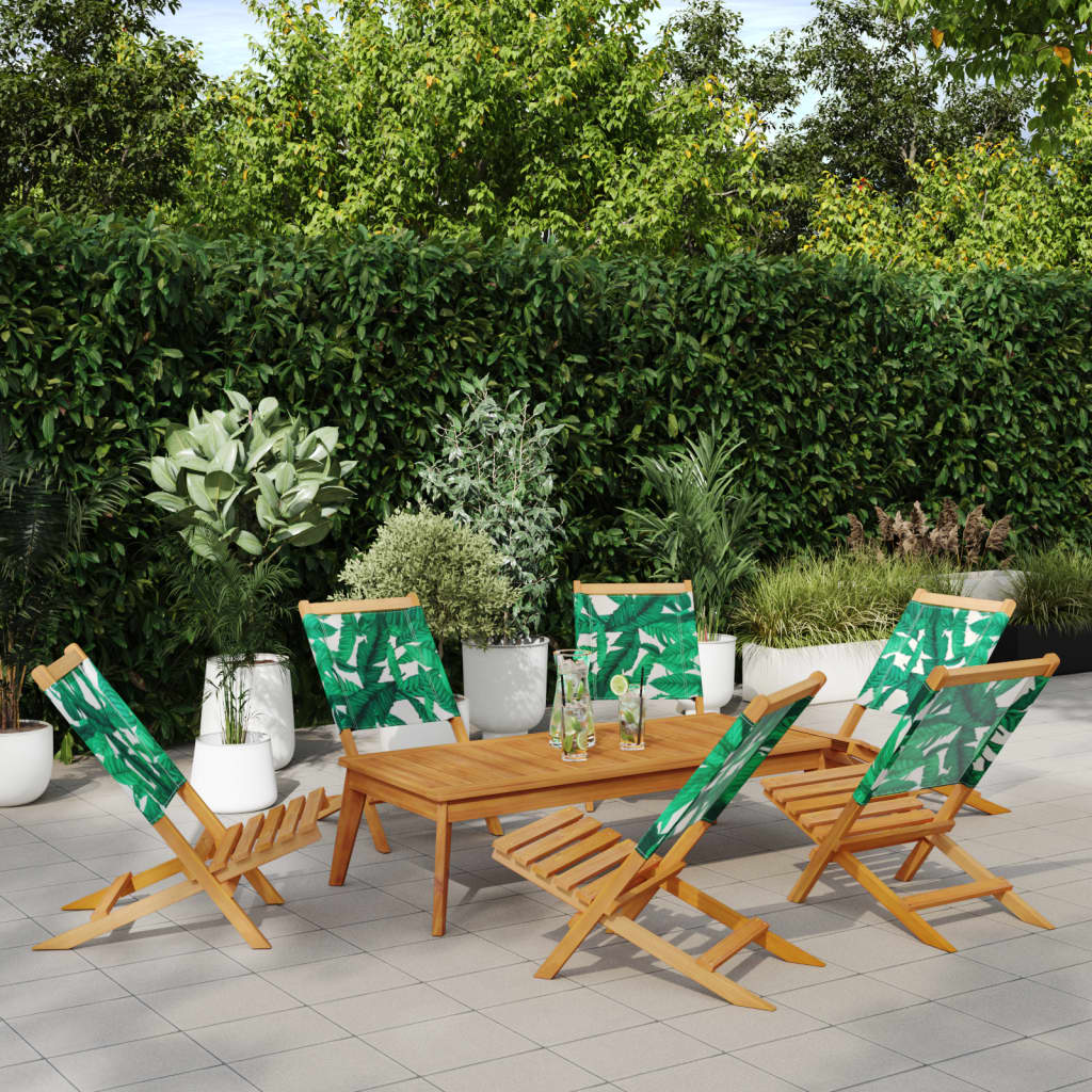 Folding Chairs 6 pcs Green Fabric and Solid Wood