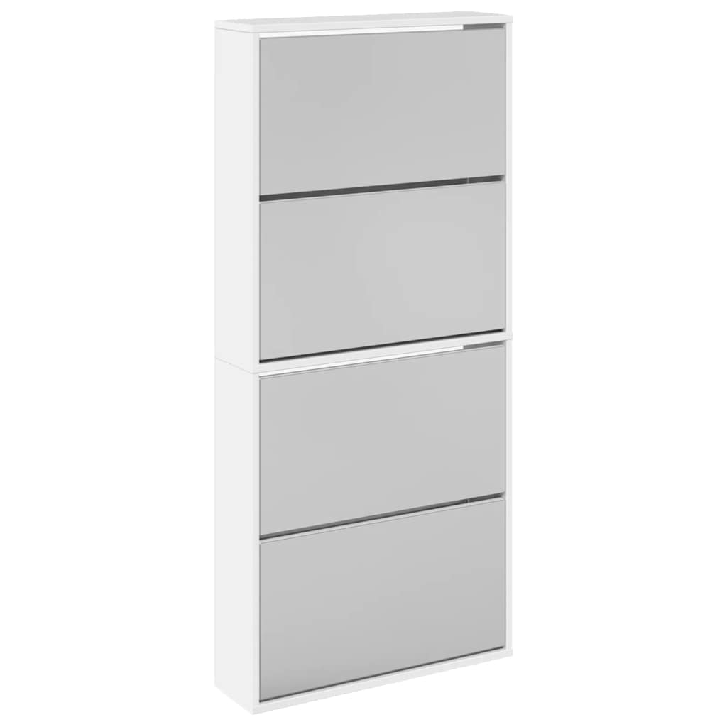 Shoe Cabinet with Mirror 4-Layer High Gloss White 63x17x134 cm