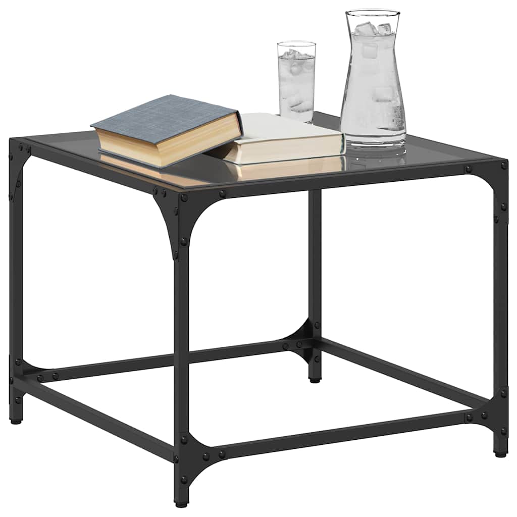 Coffee Tables with Black Glass Top 2 pcs 50x50x40 cm Steel
