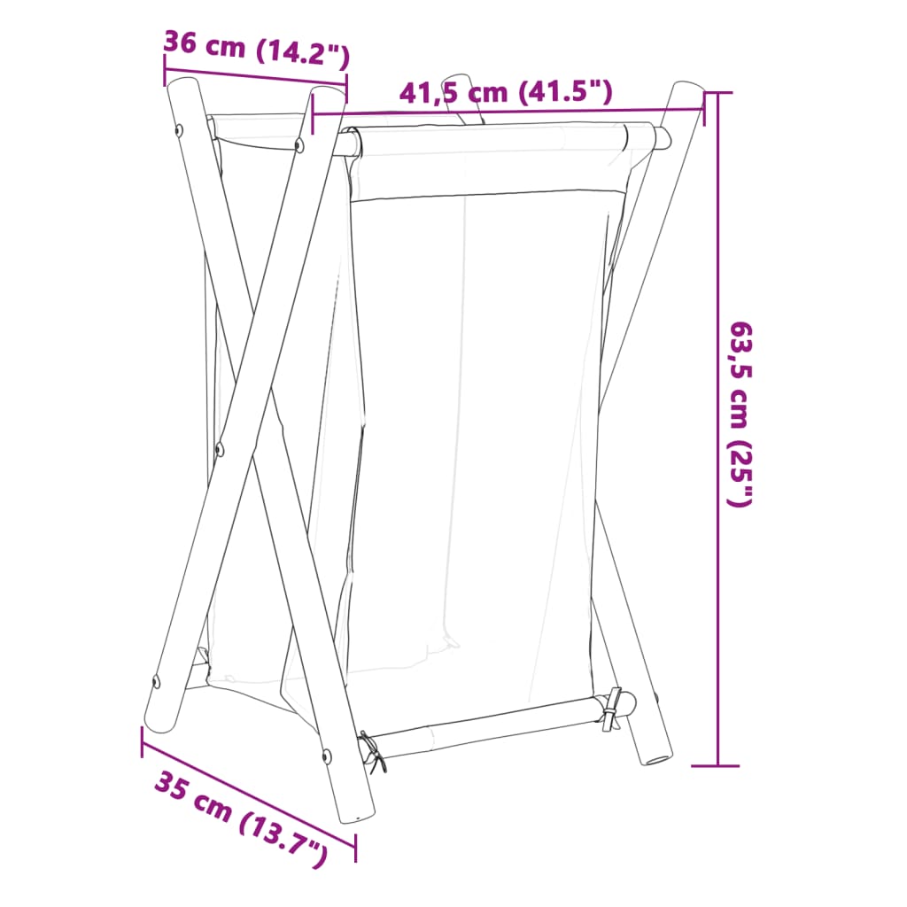 Laundry Basket Cream White 41.5x36x63.5 cm Bamboo