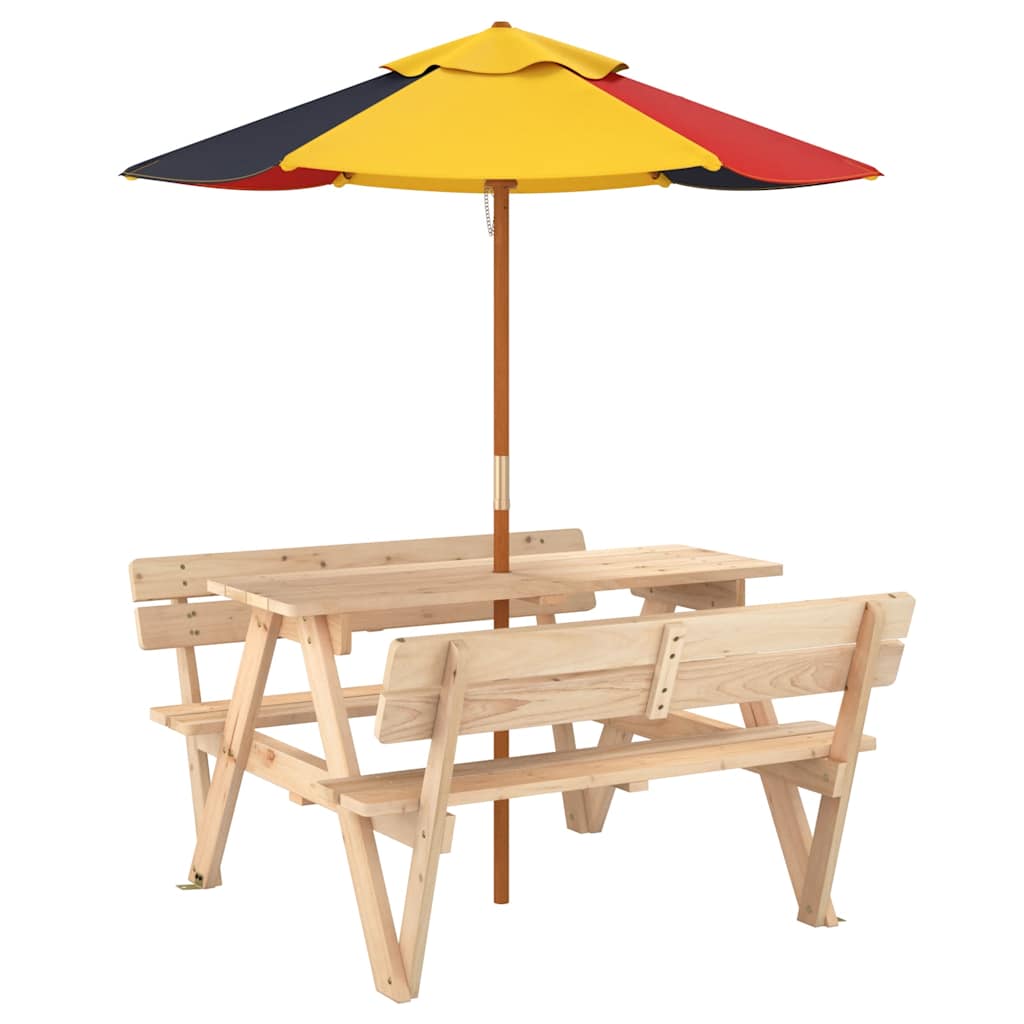 Picnic Table for 4 Kids with Umbrella Solid Wood Fir