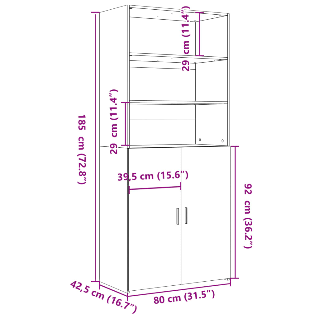 Highboard White 80x42,5x185 cm Engineered Wood