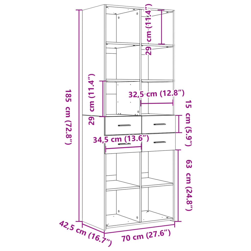 Highboard Black 70x42.5x185 cm Engineered Wood