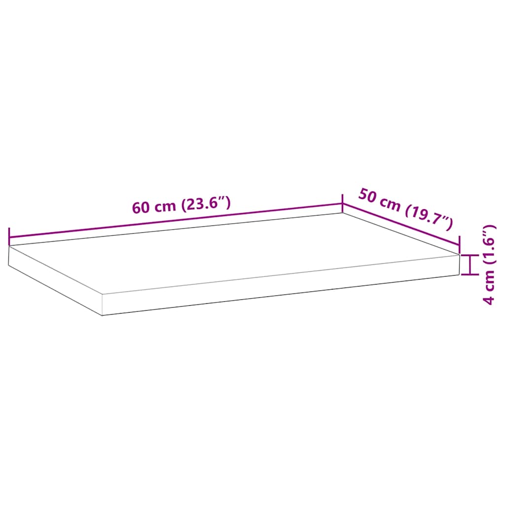 Table Top Rectangular 60x50x4 cm Solid Wood Acacia