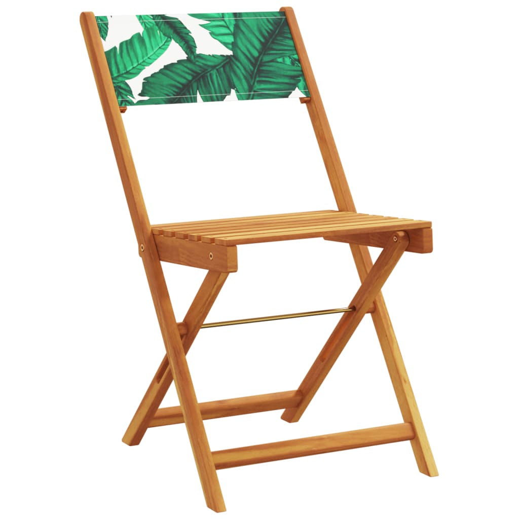5 Piece Garden Dining Set Leaf Pattern Fabric and Solid Wood