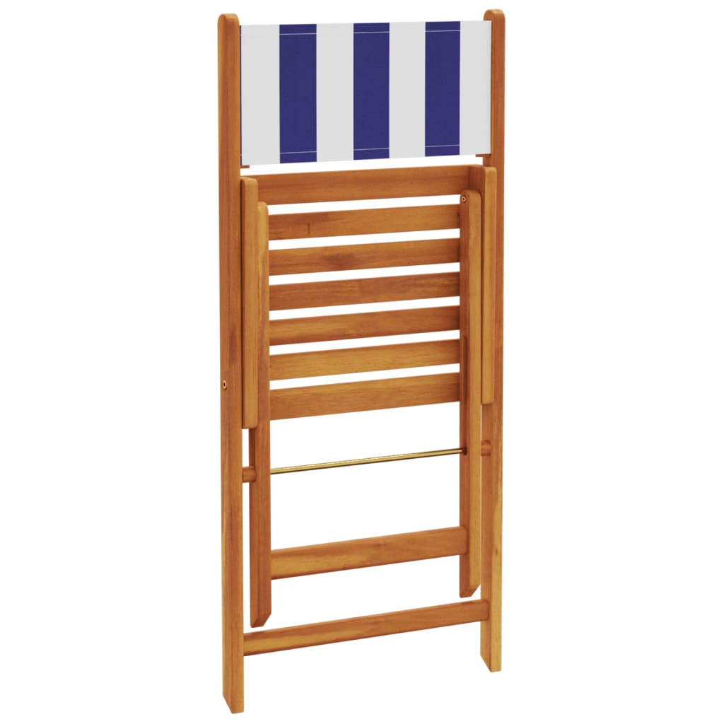 5 Piece Garden Dining Set Blue and White Fabric and Solid Wood