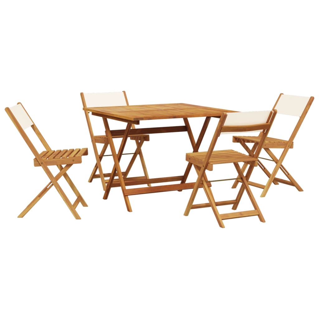 5 Piece Garden Dining Set Cream White Fabric and Solid Wood
