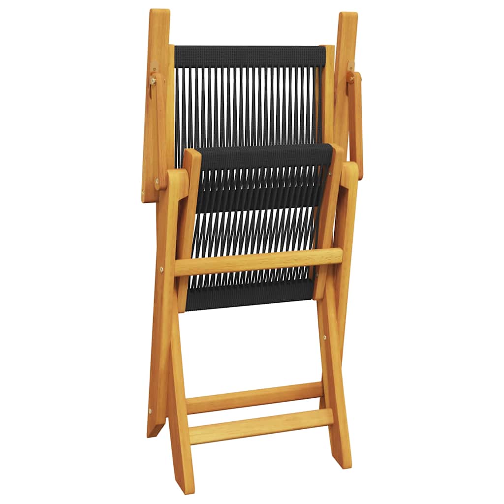 5 Piece Garden Dining Set Black Polypropylene and Solid Wood