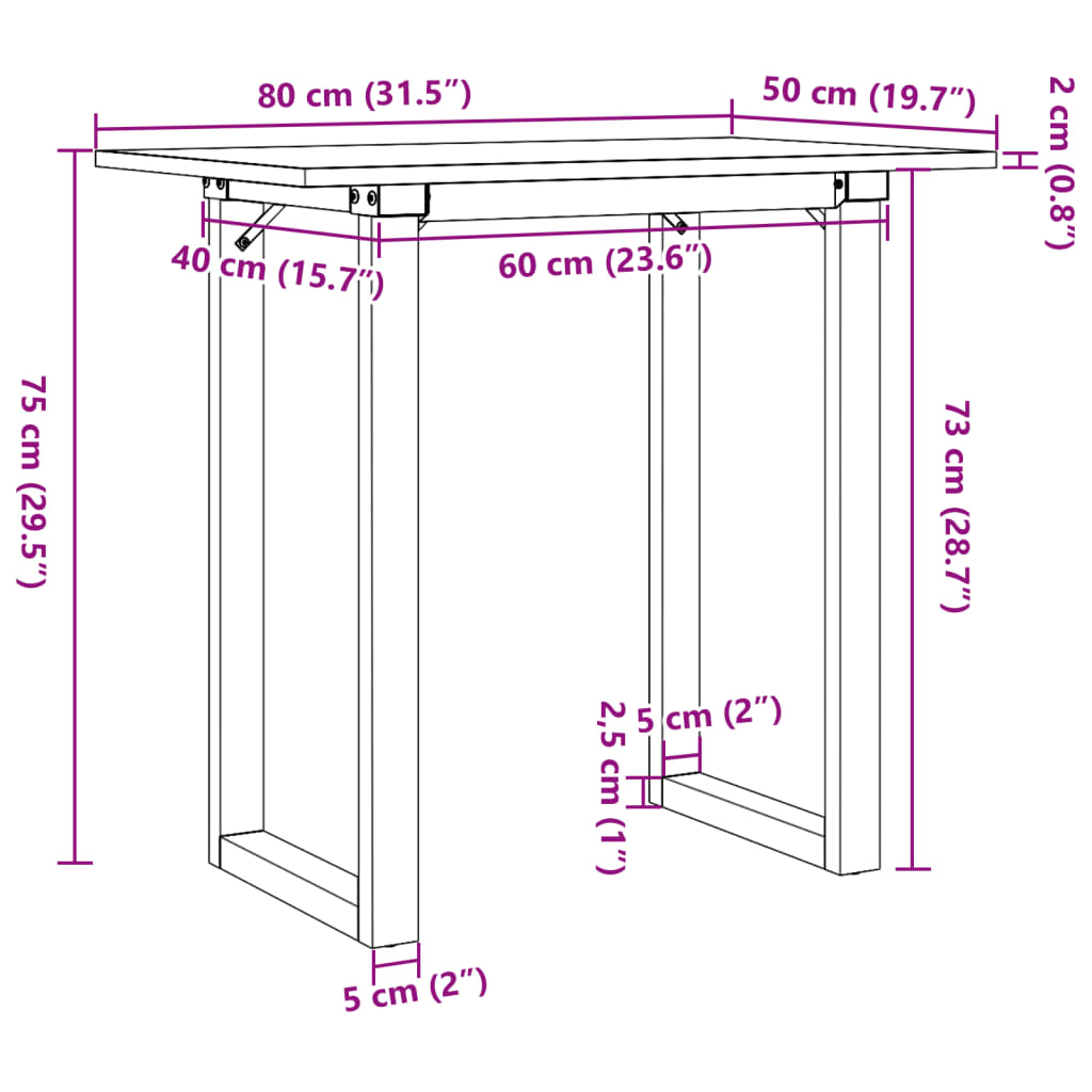 Dining Table O-Frame 80x50x75 cm Solid Wood Pine and Steel