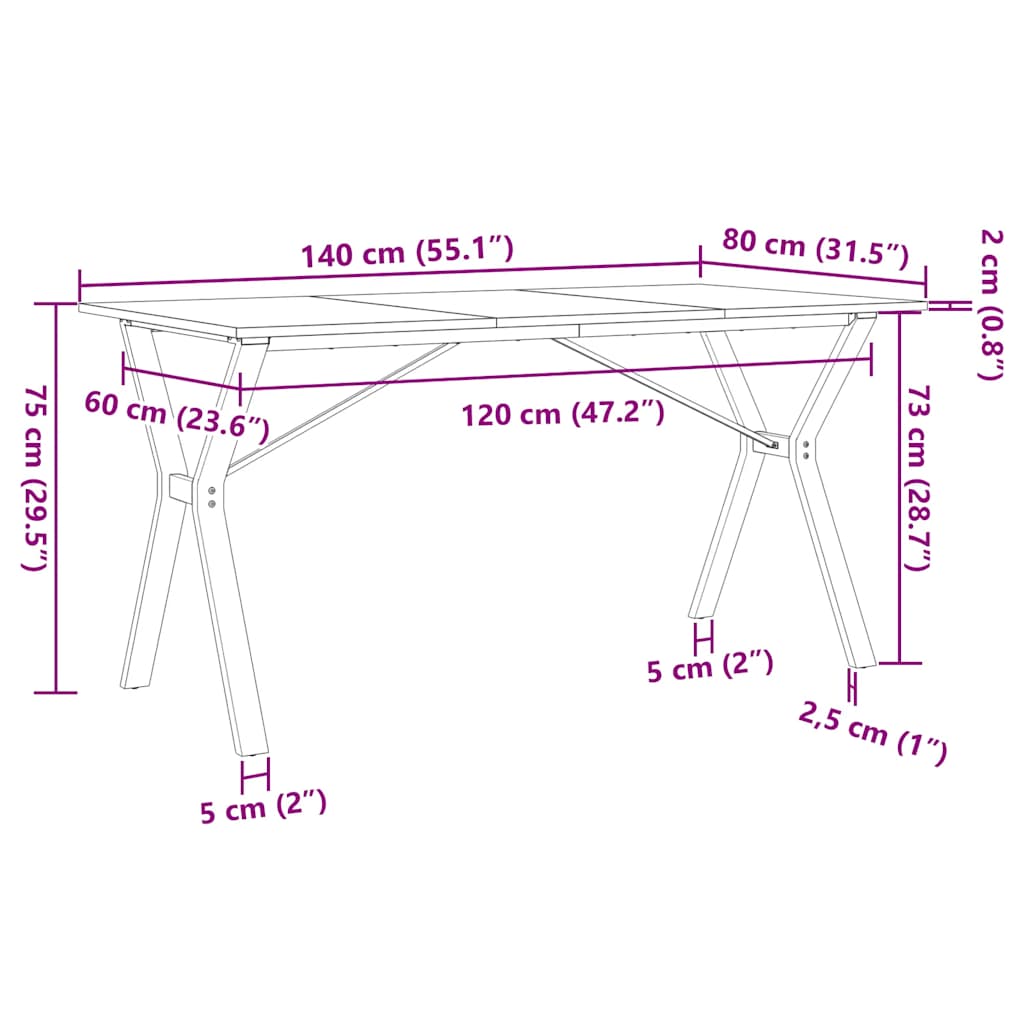 Dining Table Y-Frame 140x80x75 cm Solid Wood Pine and Steel