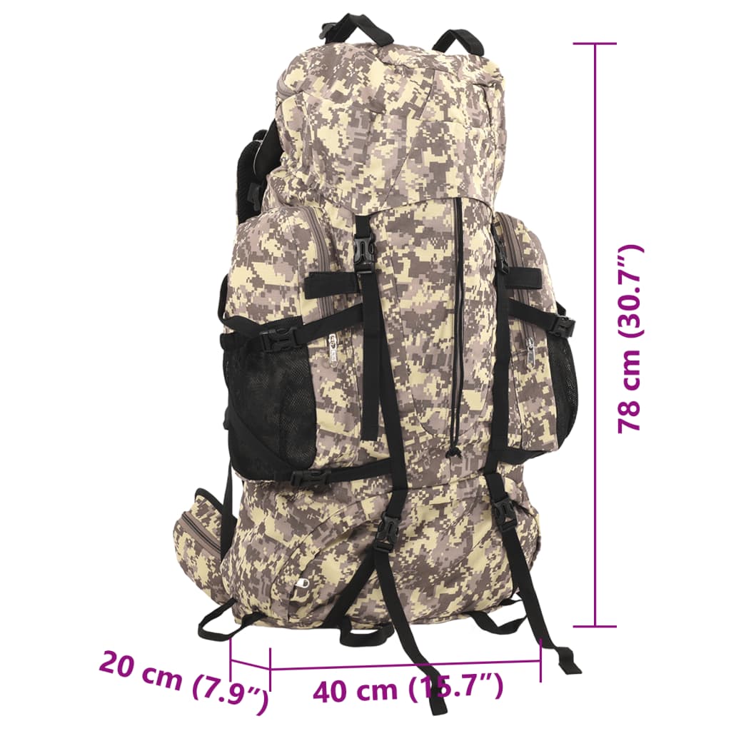 Hiking Backpack Camel Brown Camouflage 80 L Oxford Fabric