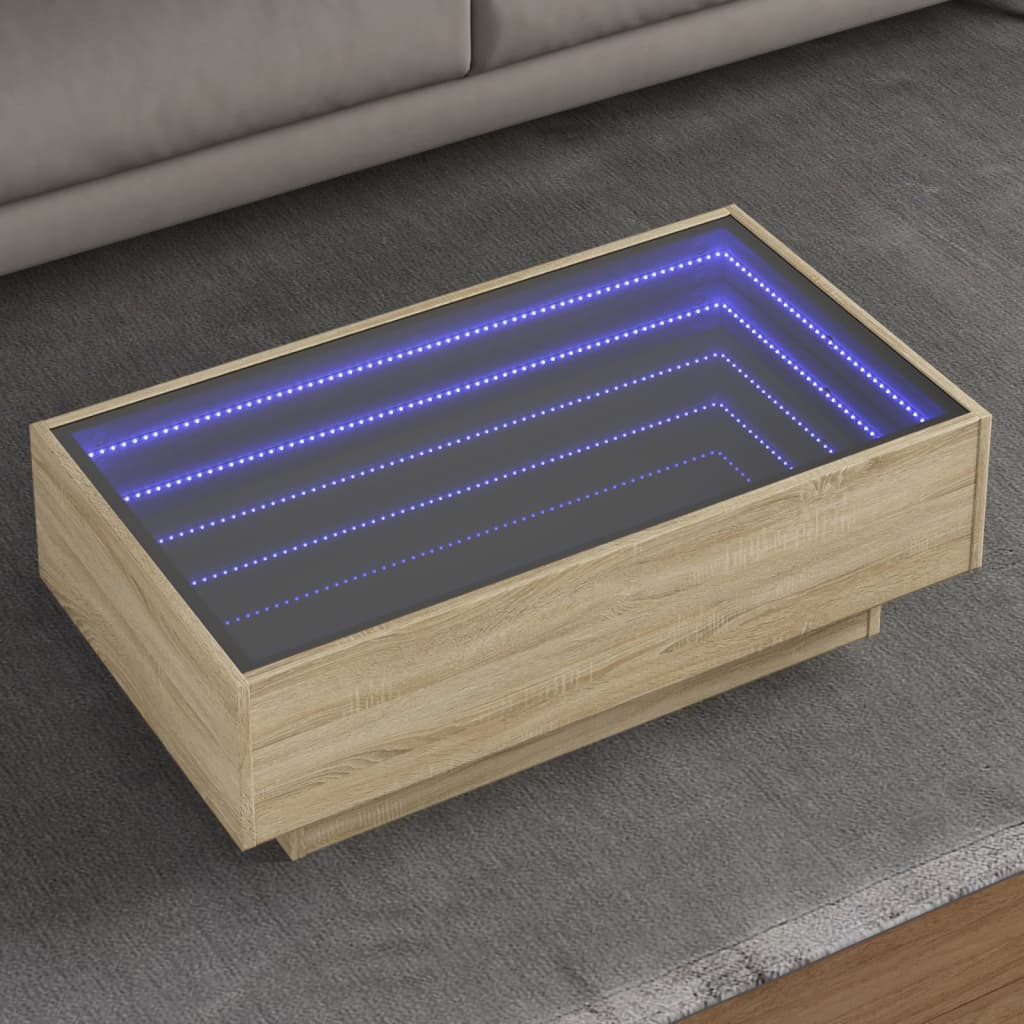 Coffee Table with LED Sonoma Oak 90x50x30 cm Engineered Wood