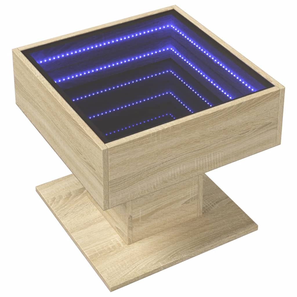 Coffee Table with LED Sonoma Oak 50x50x45 cm Engineered Wood