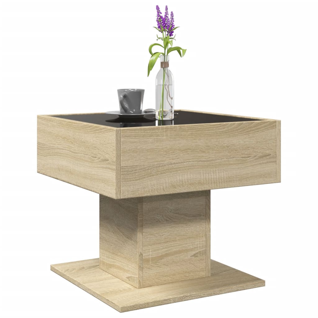 Coffee Table with LED Sonoma Oak 50x50x45 cm Engineered Wood