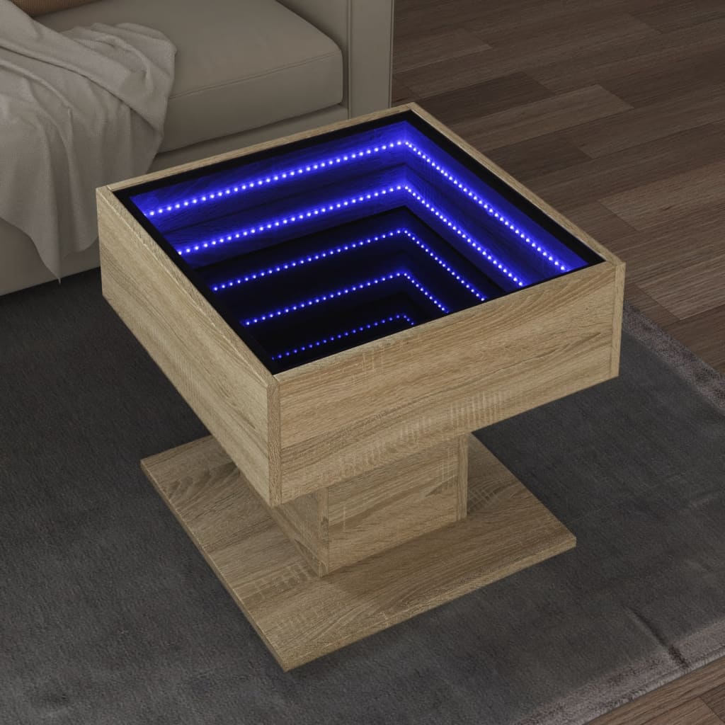 Coffee Table with LED Sonoma Oak 50x50x45 cm Engineered Wood